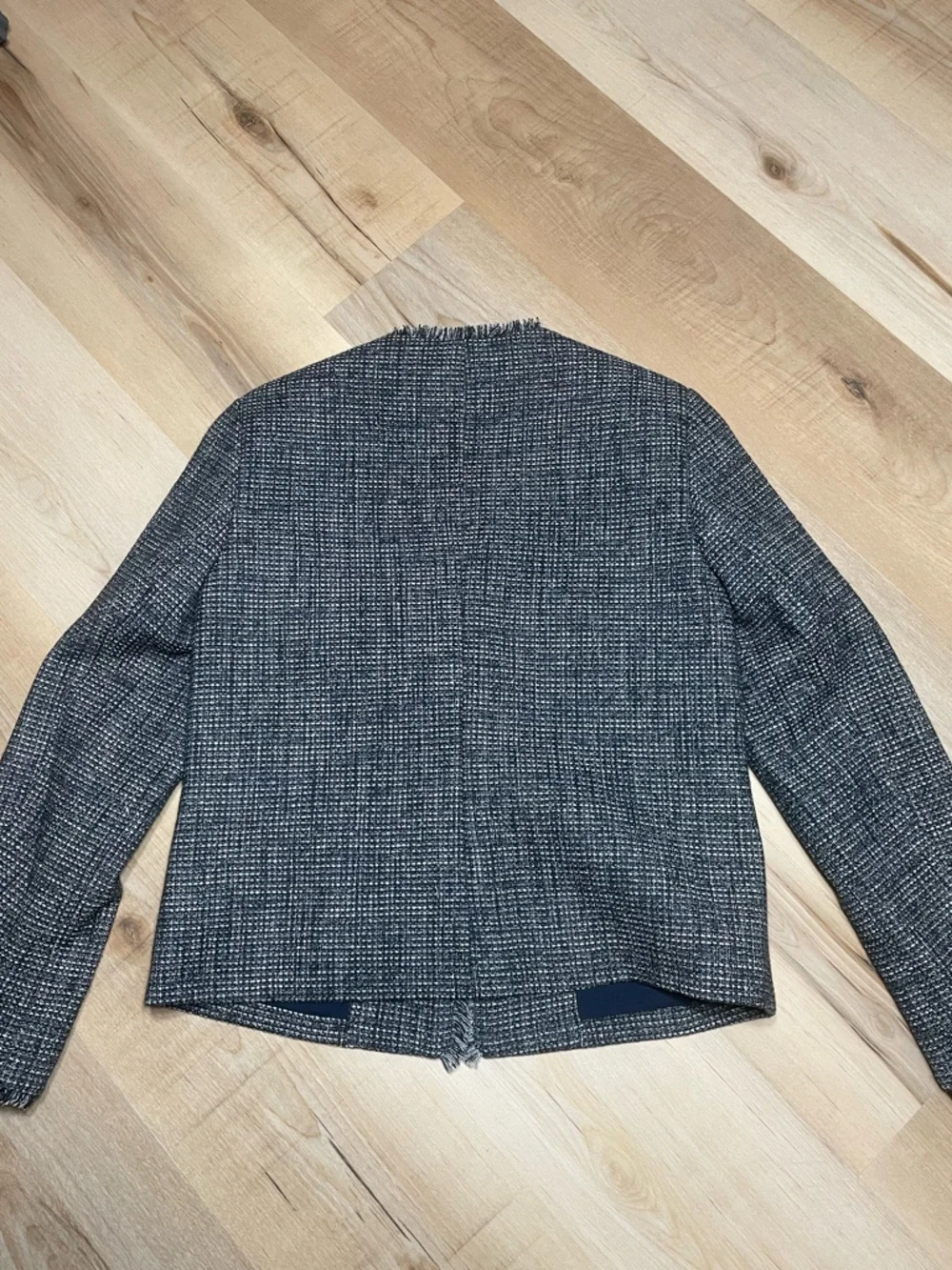 Express Tweed Jacket Small Fringe Trim Blue‎ Black Career Chic Blazer